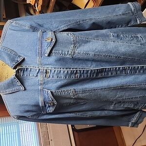 STUDIO by DENIM & CO. CLASSIC DENIM DISTRESSED LONG JEAN JACKET